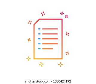 Document Management line icon. Information File sign. Paper page concept symbol. Gradient design elements. Linear document icon. Random shapes. Vector