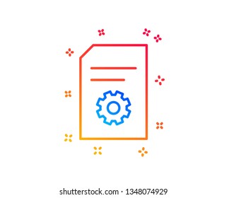 Document Management line icon. Information File with Cogwheel sign. Paper page concept symbol. Gradient design elements. Linear file Settings icon. Random shapes. Vector