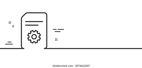 Icono de línea de administración de documentos. Archivo de información con la señal CogWheel. Símbolo de concepto de página de papel. Fondo mínimo de la ilustración de línea. Banner de patrón de icono de línea de configuración de archivos. Vector