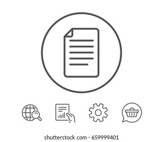Document Management line icon. Information File sign. Paper page concept symbol. Hold Report, Service and Global search line signs. Shopping cart icon. Editable stroke. Vector