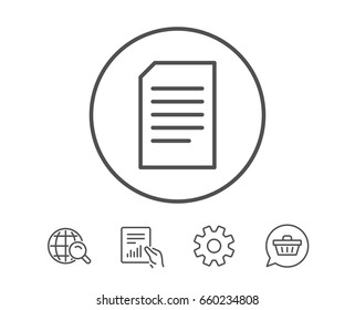 Document Management line icon. Information File sign. Paper page concept symbol. Hold Report, Service and Global search line signs. Shopping cart icon. Editable stroke. Vector