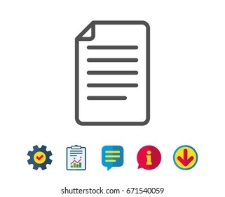 Document Management line icon. Information File sign. Paper page concept symbol. Report, Service and Information line signs. Download, Speech bubble icons. Editable stroke. Vector