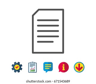 Document Management line icon. Information File sign. Paper page concept symbol. Report, Service and Information line signs. Download, Speech bubble icons. Editable stroke. Vector