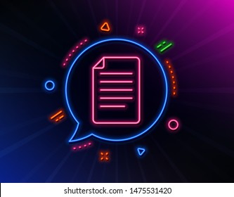 Document Management line icon. Neon laser lights. Information File sign. Paper page concept symbol. Glow laser speech bubble. Neon lights chat bubble. Banner badge with file icon. Vector