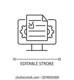 Document management linear icon. Creating and organizing online documents. Control documentation. Thin line customizable illustration. Contour symbol. Vector isolated outline drawing. Editable stroke