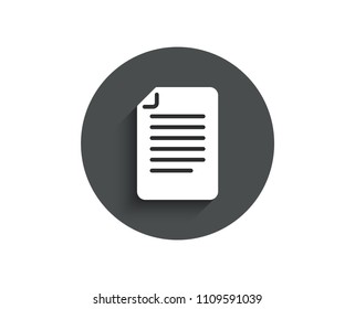 Document Management simple icon. Information File sign. Paper page concept symbol. Circle flat button with shadow. Vector