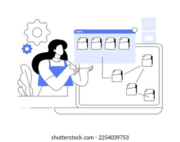 Document management soft abstract concept vector illustration. Document flow app, compound docs, cloud-based DMS, platform for sharing files online. manage business processes abstract metaphor.