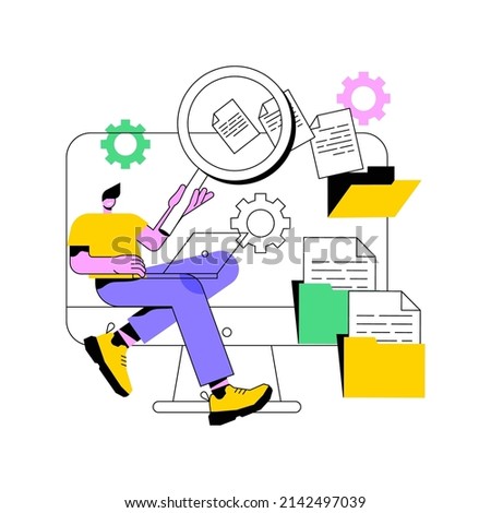Document management soft abstract concept vector illustration. Document flow app, compound docs, cloud-based DMS, platform for sharing files online. manage business processes abstract metaphor.