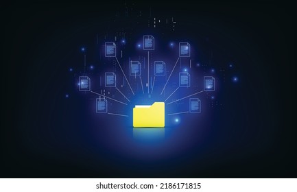 Document management system concept, document icon software, searching and managing files online document database, for efficient archiving and company data.