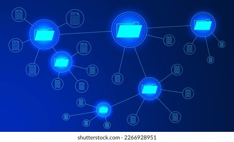 Sistema de gestión de documentos. DMS. Sistema de gestión de datos institucionales. Concepto de tecnología empresarial. Protección de datos de privacidad. Ilustración vectorial.