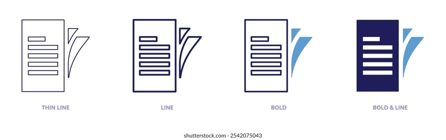 Icono del sistema de gestión de documentos en 4 estilos diferentes. Línea delgada, línea, negrita y línea negrita. Estilo duotono. Trazo editable.