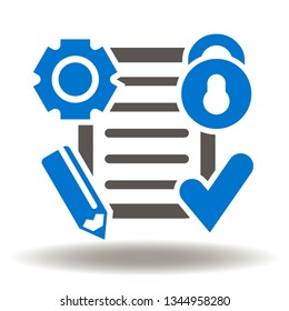 Document Management System icon vector. File paper sheet check lock gear pencil illustration. Electronic documentation office work administration logo.
