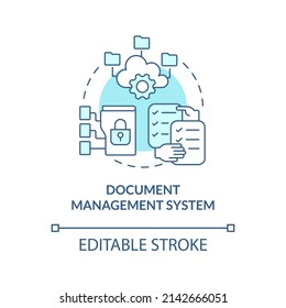 Document management system turquoise concept icon. Tool for online workplace abstract idea thin line illustration. Isolated outline drawing. Editable stroke. Arial, Myriad Pro-Bold fonts used