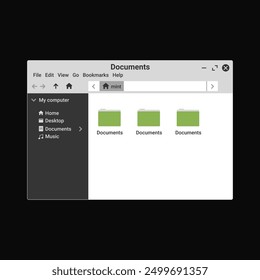 Document manager panel in green color. Digital explorer for computer. File manager application.