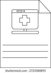 Um documento com uma tela de computador medicalsymbol nele com linhas abaixo dele para escrita
