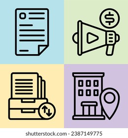 document megaphone archive office location vector line icon, suitable for business office work use.