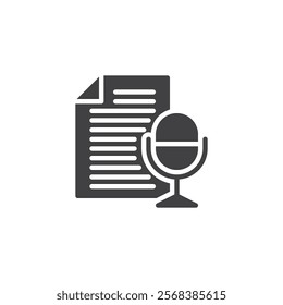 A document with a microphone vector icon. filled flat sign for mobile concept and web design. Write Speech glyph icon. Symbol, logo illustration. Vector graphics