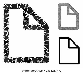 Document mosaic of irregular pieces in variable sizes and color hues, based on document icon. Vector humpy pieces are grouped into collage. Document icons collage with dotted pattern.
