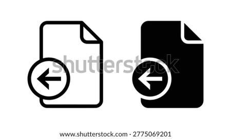 Document navigation icons, file management menu set, solid and outline style, back, return, previous, undo, and upload.