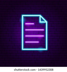 Document Neon Label. Vector Illustration of Education Promotion.