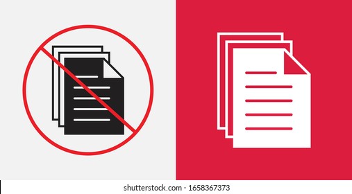 Document and no document icons set. Vector illustration icon. Paper icon.File icon. Document and prohibition sign.