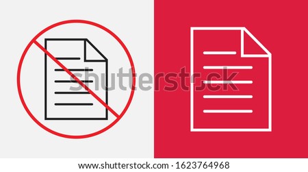 Document and no document icons set. Vector illustration icon. Paper icon.File icon. Document and prohibition sign.