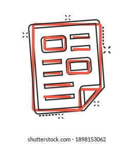 Document note icon in comic style. Paper sheet cartoon vector illustration on white background. Notepad document splash effect business concept.