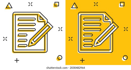 Document note icon in comic style. Paper sheet vector cartoon illustration pictogram. Notepad document business concept splash effect.