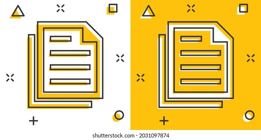 Document note icon in comic style. Paper sheet vector cartoon illustration pictogram. Notepad document business concept splash effect.