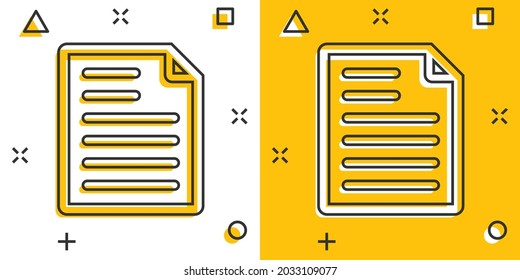 Document note icon in comic style. Paper sheet vector cartoon illustration pictogram. Notepad document business concept splash effect.