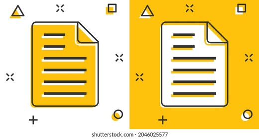 Document note icon in comic style. Paper sheet cartoon vector illustration on white background. Notepad document splash effect business concept.