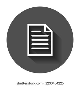 Document note icon in flat style. Paper sheet vector illustration with long shadow. Notepad document business concept.