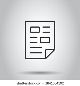 Document note icon in flat style. Paper sheet vector illustration on white background. Notepad document business concept.