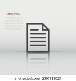 Document note icon in flat style. Paper sheet vector illustration on white isolated background. Notepad document business concept.