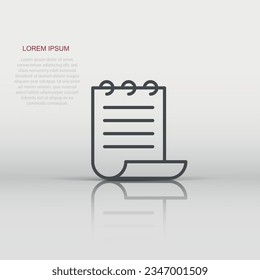 Document note icon in flat style. Paper sheet vector illustration on white background. Notepad document business concept.