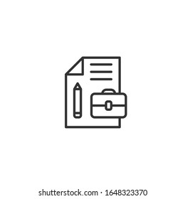 Document note with pen icon in flat style. Paper sheet pencil and briefcase vector illustration on white background. Notepad document business concept.