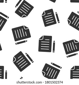 Document note with pen icon in flat style. Paper sheet pencil vector illustration on white background. Notepad document seamless pattern business concept.