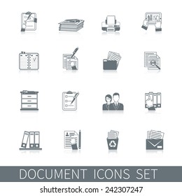 Document office archive control paper documentation icon black set isolated vector illustration