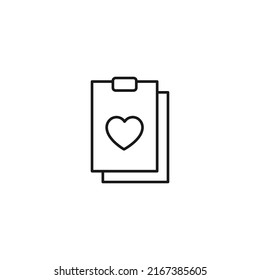 Document, office, contract and agreement concept. Monochrome vector sign drawn in flat style. Vector line icon of heart on clipboard 