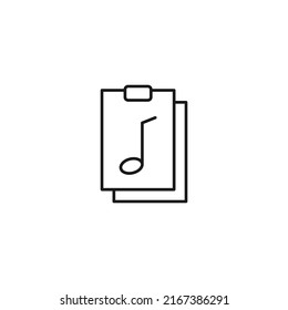 Document, office, contract and agreement concept. Monochrome vector sign drawn in flat style. Vector line icon of musical note on clipboard 