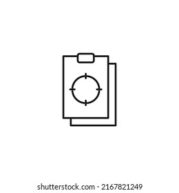 Document, office, contract and agreement concept. Monochrome vector sign drawn in flat style. Vector line icon of target on clipboard 