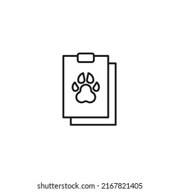 Document, office, contract and agreement concept. Monochrome vector sign drawn in flat style. Vector line icon of dog paw on clipboard 