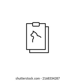 Concepto de documento, oficina, contrato y acuerdo. Signo vectorial monocromo dibujado en estilo plano. Icono de línea del vector de la silueta del gato en el portapapeles 