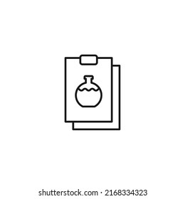 Document, office, contract and agreement concept. Monochrome vector sign drawn in flat style. Vector line icon of laboratory bulb on clipboard 
