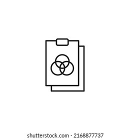 Document, office, contract and agreement concept. Monochrome vector sign drawn in flat style. Vector line icon of intersected circles on clipboard 