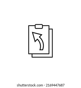 Document, office, contract and agreement concept. Monochrome vector sign drawn in flat style. Vector line icon of arrow on clipboard 