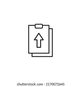Document, office, contract and agreement concept. Monochrome vector sign drawn in flat style. Vector line icon of arrow sign on clipboard 