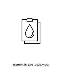 Document, office, contract and agreement concept. Monochrome vector sign drawn in flat style. Vector line icon of water and blood drop on clipboard 