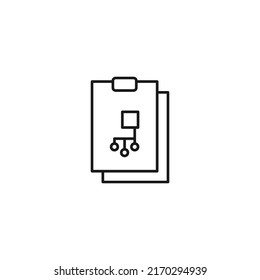 Concepto de documento, oficina, contrato y acuerdo. Signo vectorial monocromo dibujado en estilo plano. Icono de línea del vector del código del programa en el portapapeles