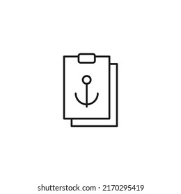 Document, office, contract and agreement concept. Monochrome vector sign drawn in flat style. Vector line icon of anchor on clipboard 